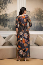 Floral Motifs Printed Kurta With Palazzo, Grey - Hiral Fashion - Distacart