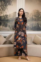 Floral Motifs Printed Kurta With Palazzo, Grey - Hiral Fashion - Distacart