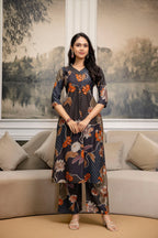 Floral Motifs Printed Kurta With Palazzo, Grey - Hiral Fashion - Distacart