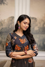 Floral Motifs Printed Kurta With Palazzo, Grey - Hiral Fashion - Distacart