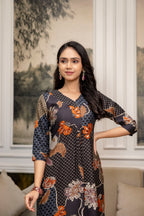 Floral Motifs Printed Kurta With Palazzo, Grey - Hiral Fashion - Distacart