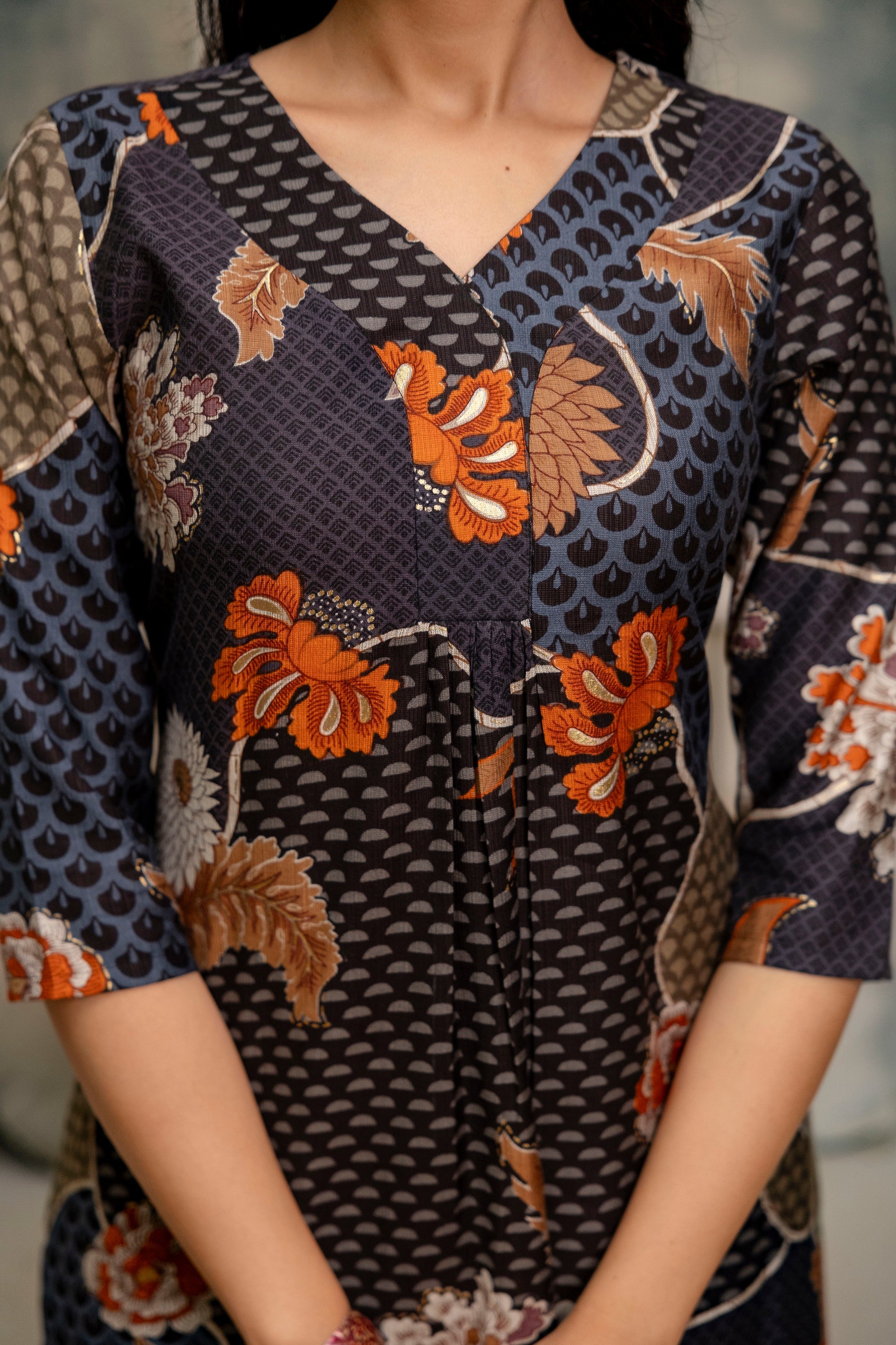 Floral Motifs Printed Kurta With Palazzo, Grey - Hiral Fashion - Distacart