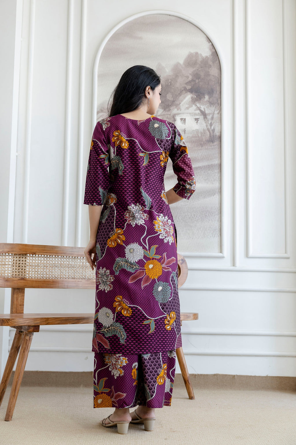 Floral Motifs Printed Kurta With Palazzo, Purple - Hiral Fashion - Distacart