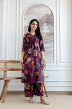Floral Motifs Printed Kurta With Palazzo, Purple - Hiral Fashion - Distacart