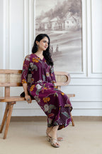 Floral Motifs Printed Kurta With Palazzo, Purple - Hiral Fashion - Distacart