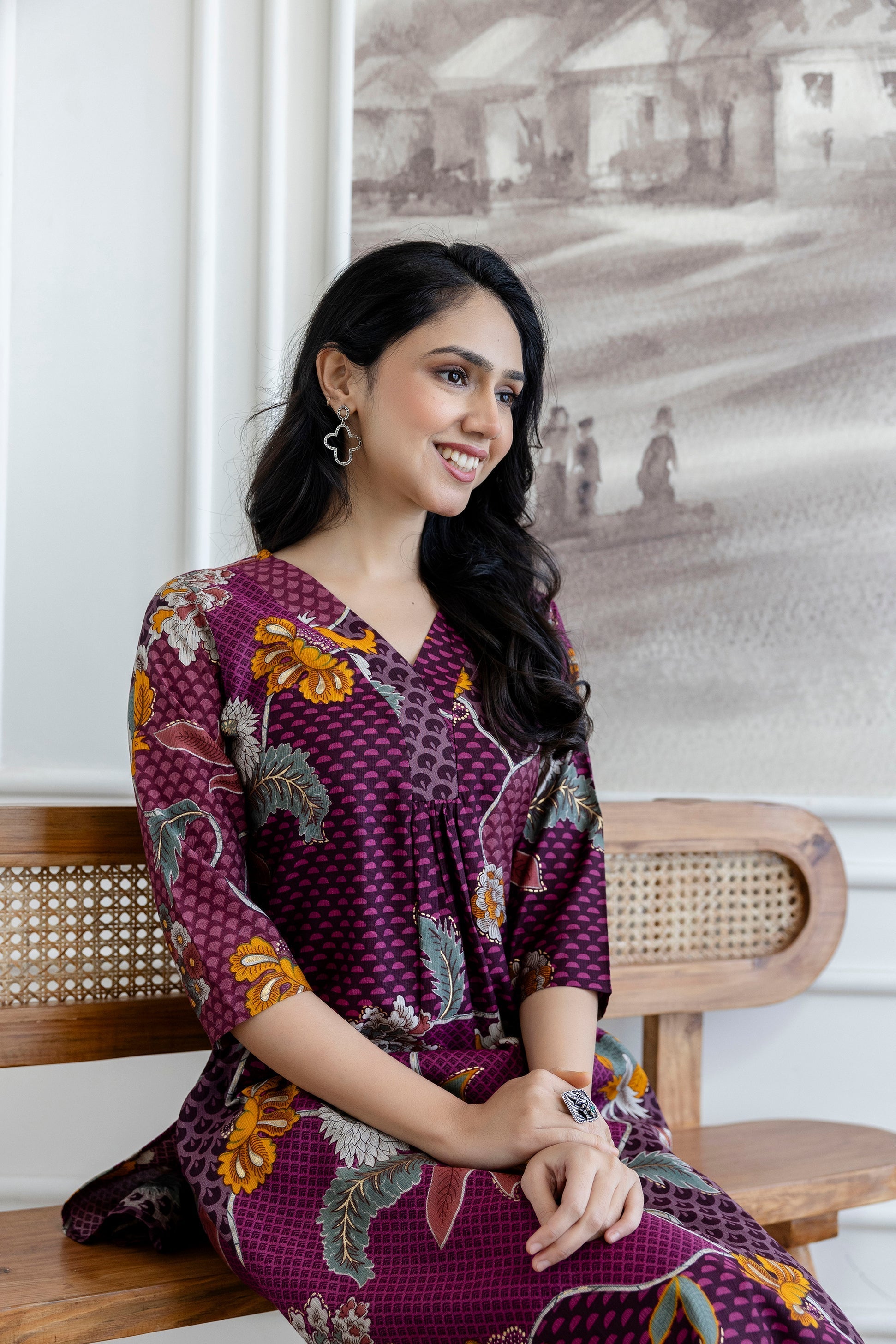 Floral Motifs Printed Kurta With Palazzo, Purple - Hiral Fashion - Distacart