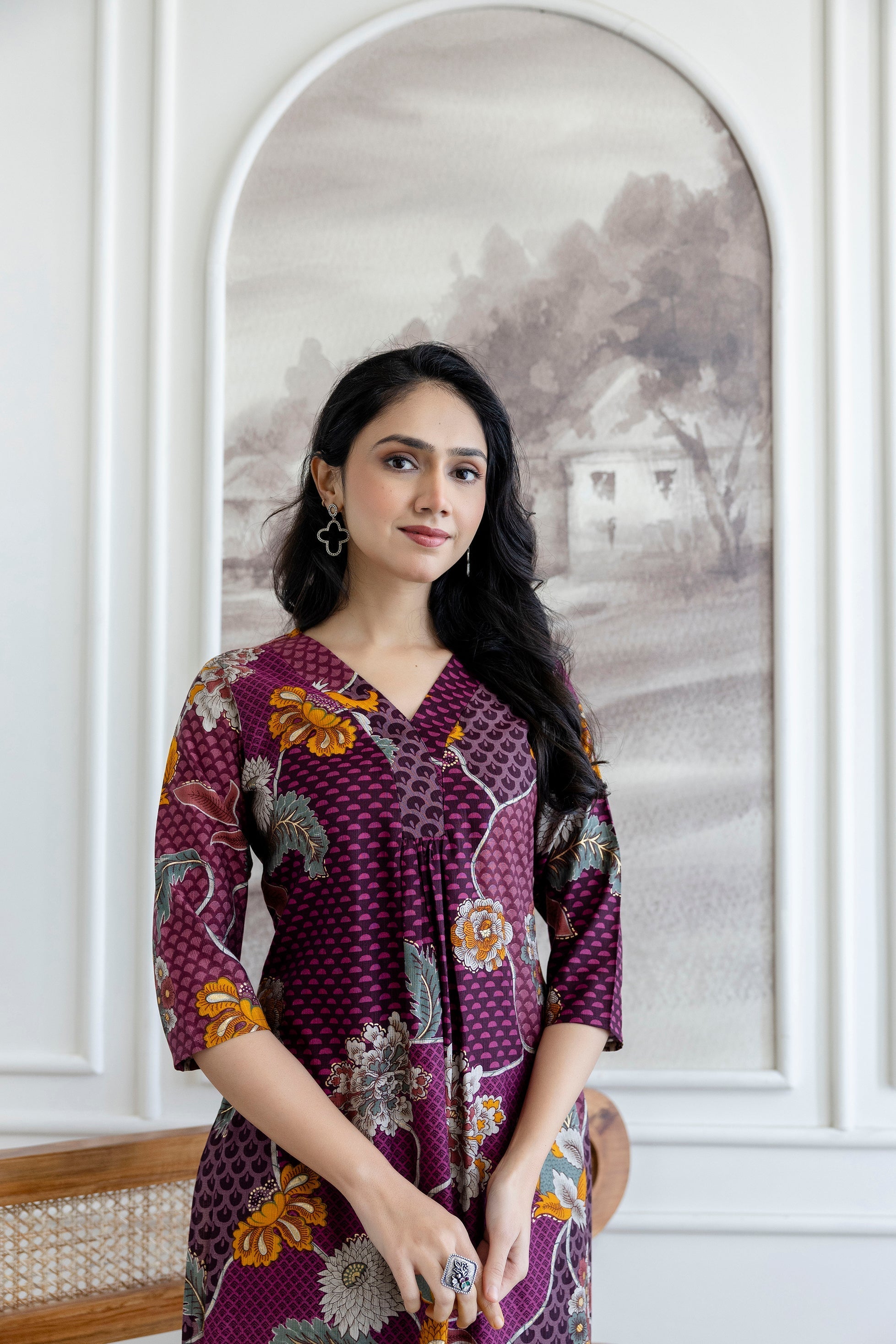 Floral Motifs Printed Kurta With Palazzo, Purple - Hiral Fashion - Distacart