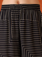 Black Geometric Striped Sleeveless A-Line Kurta With Matching Palazzo Pant, Black - Hiral Fashion - Distacart