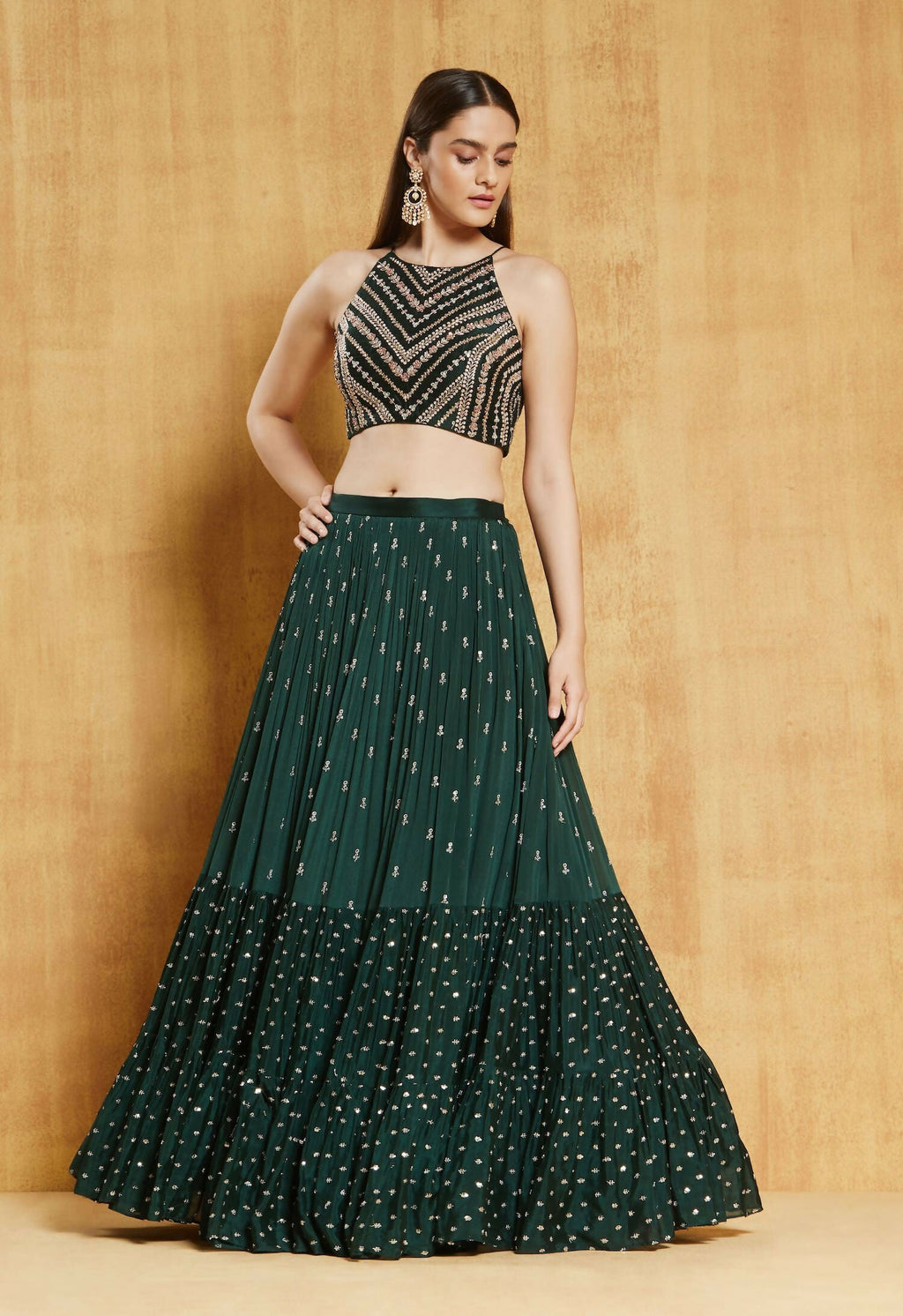 Jyoti Fashion Bottle Green Sequence Embroidery Georgette Designer Lehenga Choli with Dupatta