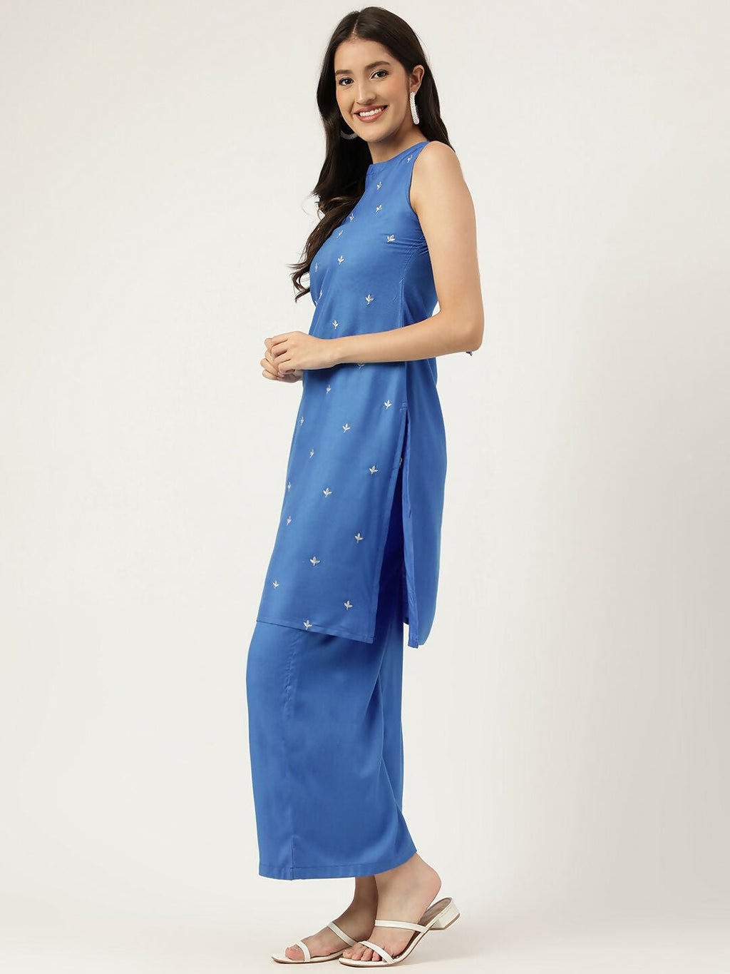 Joban Fashion Blue Rayon and Embroidered Work Straight Kurta Bottom Set