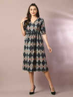 Myshka Women's Multi Printed Cotton V-Neck Empire Party Dress - Distacart