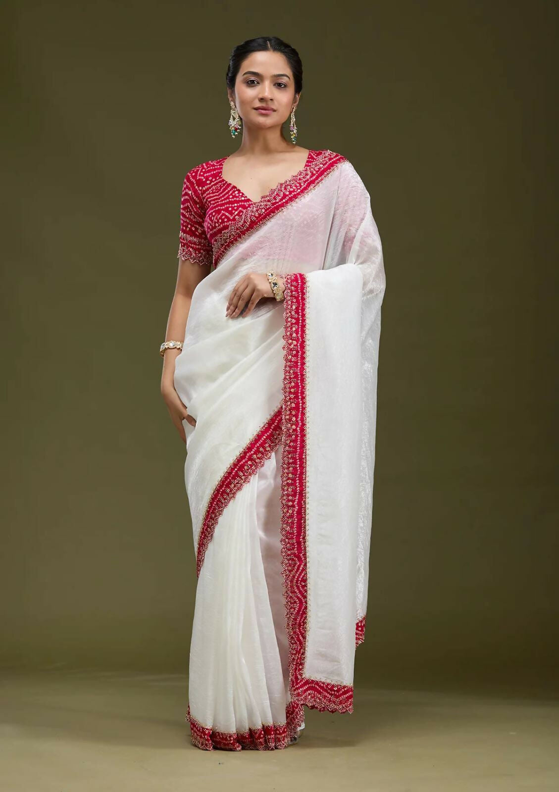 Joban Fashion White Tissue Gold Crush Party Wear Sarees - Distacart