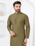 Joban Fashion Men's Rayon Cotton Olive Printed Kurta Pyjama set