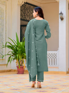 Embroidered Kurta With Pant & Embroidered Dupatta, Green - Hiral Fashion - Distacart