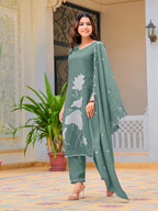 Embroidered Kurta With Pant & Embroidered Dupatta, Green - Hiral Fashion - Distacart