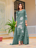 Embroidered Kurta With Pant & Embroidered Dupatta, Green - Hiral Fashion - Distacart