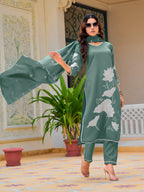 Embroidered Kurta With Pant & Embroidered Dupatta, Green - Hiral Fashion - Distacart