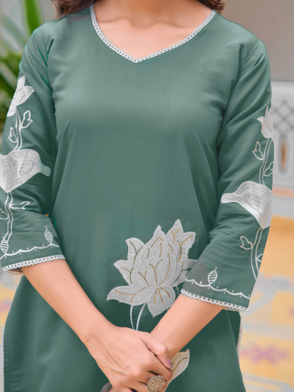 Embroidered Kurta With Pant & Embroidered Dupatta, Green - Hiral Fashion - Distacart