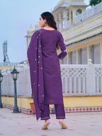 Embroidered Kurta With Pant & Embroidered Dupatta, Purple - Hiral Fashion - Distacart