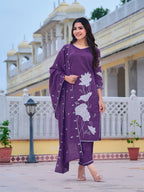 Embroidered Kurta With Pant & Embroidered Dupatta, Purple - Hiral Fashion - Distacart