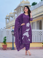 Embroidered Kurta With Pant & Embroidered Dupatta, Purple - Hiral Fashion - Distacart