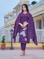 Embroidered Kurta With Pant & Embroidered Dupatta, Purple - Hiral Fashion - Distacart