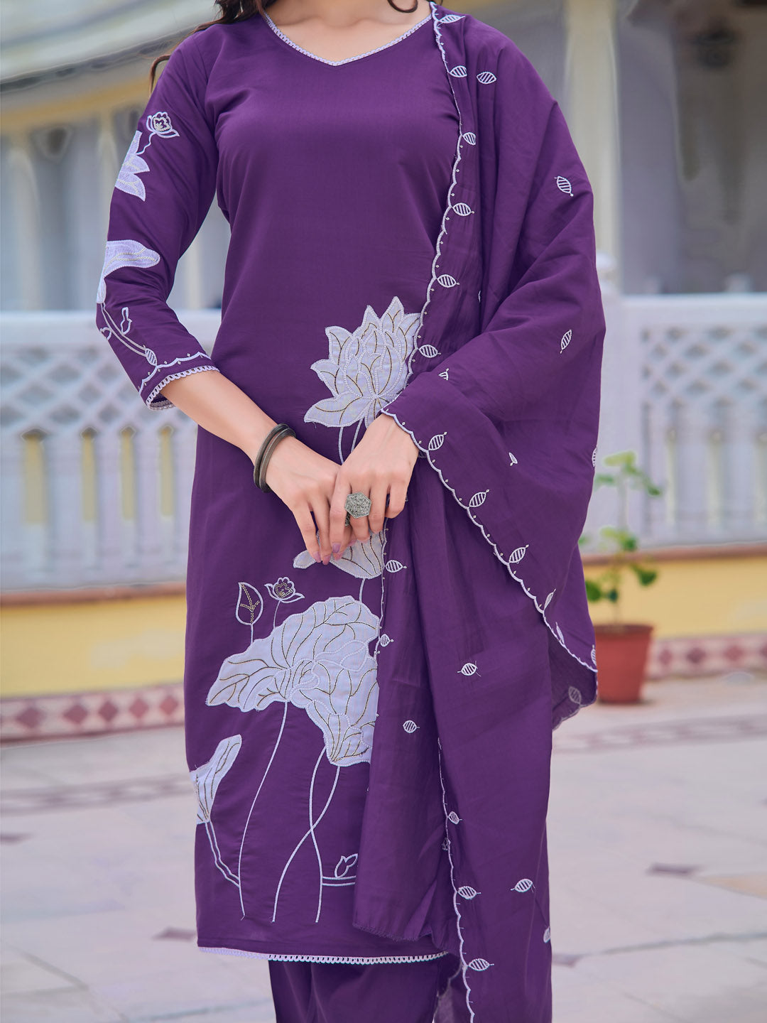 Embroidered Kurta With Pant & Embroidered Dupatta, Purple - Hiral Fashion - Distacart