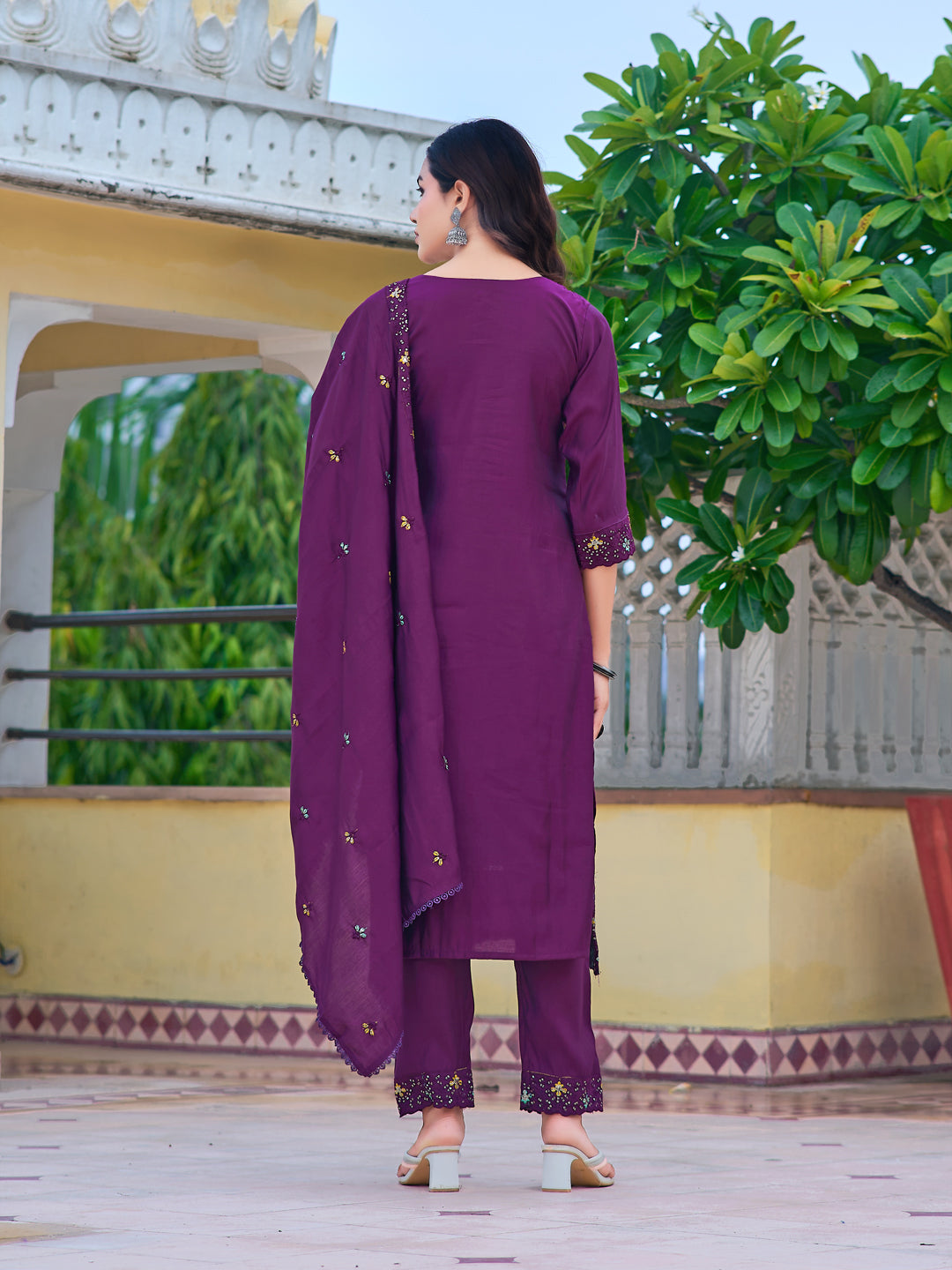 Embroidered Kurta With Pant & Embroidered Dupatta, Purple - Hiral Fashion - Distacart
