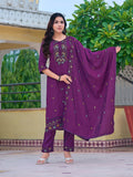 Embroidered Kurta With Pant & Embroidered Dupatta, Purple - Hiral Fashion - Distacart