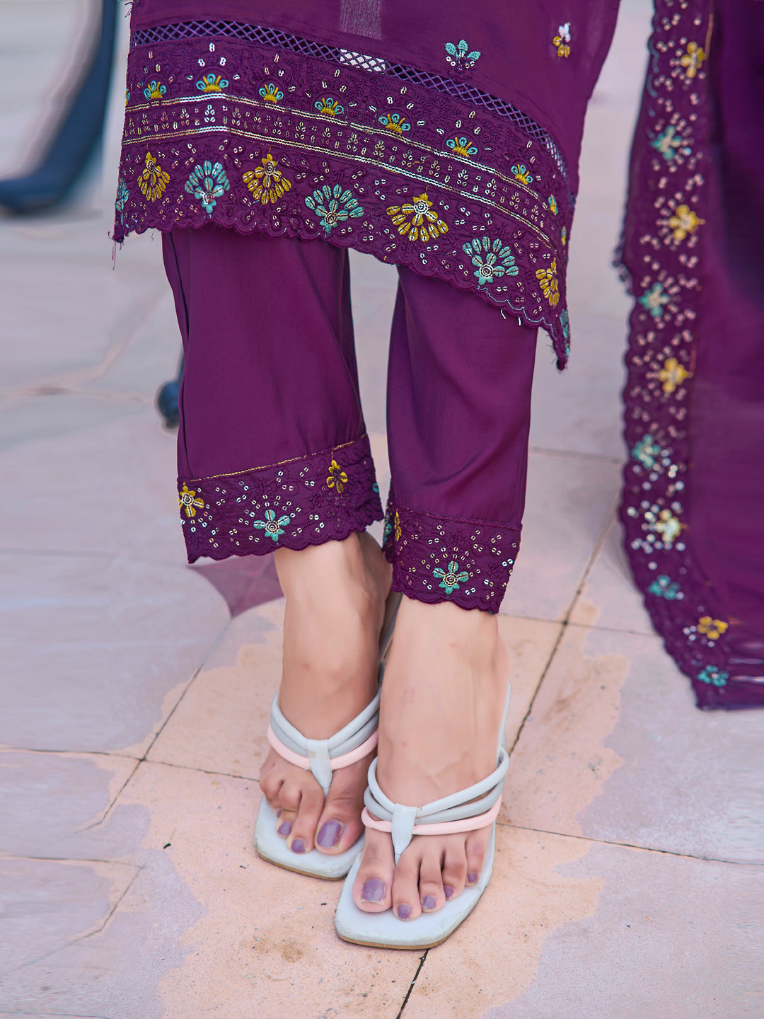 Embroidered Kurta With Pant & Embroidered Dupatta, Purple - Hiral Fashion - Distacart