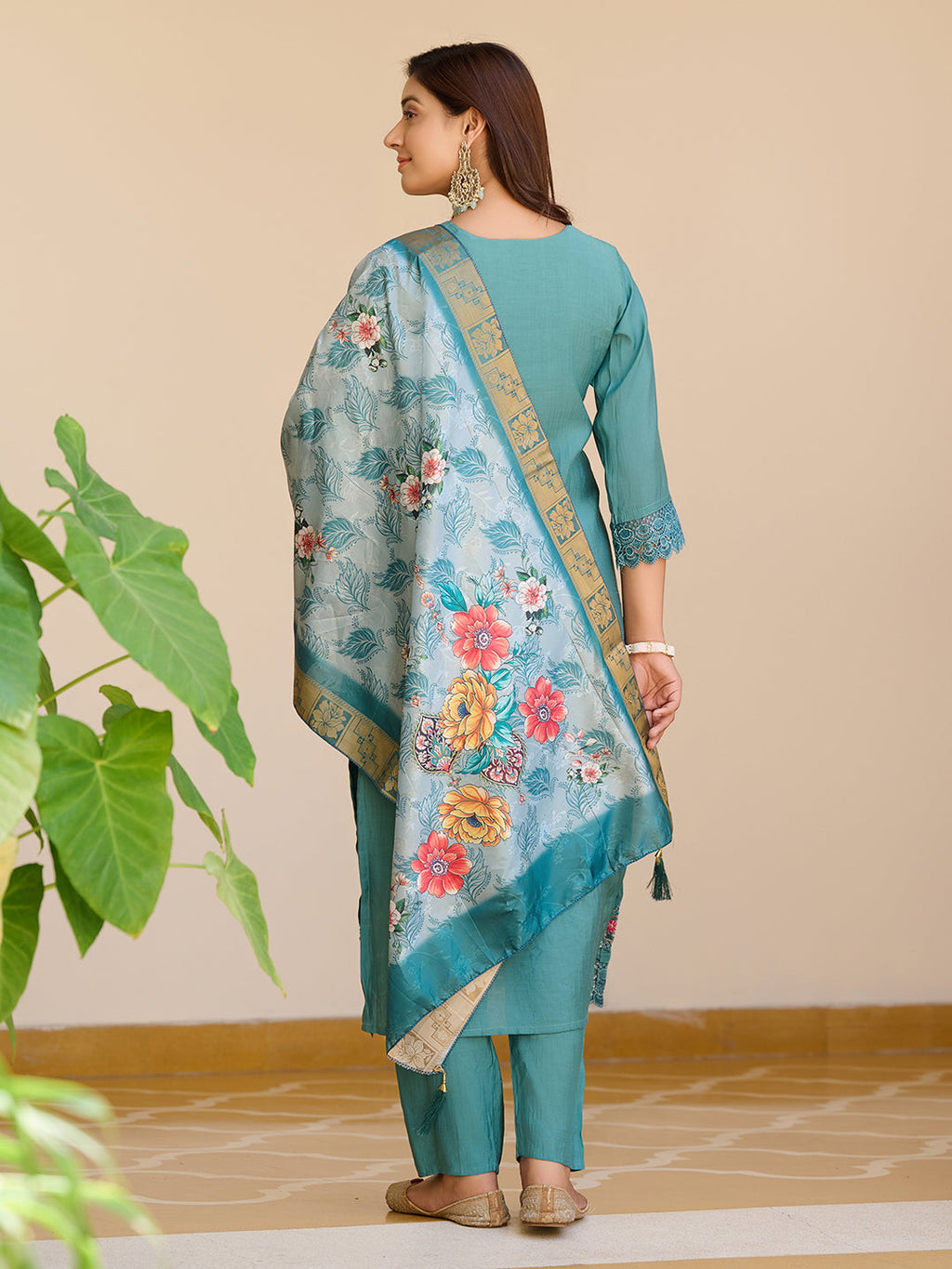 Embroidered Kurta With Pant & Embroidered Dupatta, Blue - Hiral Fashion - Distacart