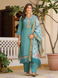 Embroidered Kurta With Pant & Embroidered Dupatta, Blue - Hiral Fashion - Distacart