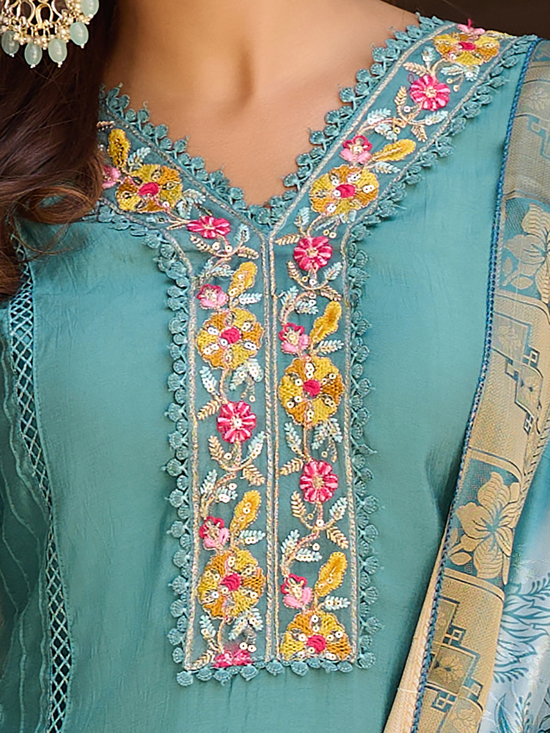 Embroidered Kurta With Pant & Embroidered Dupatta, Blue - Hiral Fashion - Distacart