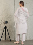 Embroidered Kurta With Pant & Organza Embroidered Dupatta, Grey - Hiral Fashion - Distacart