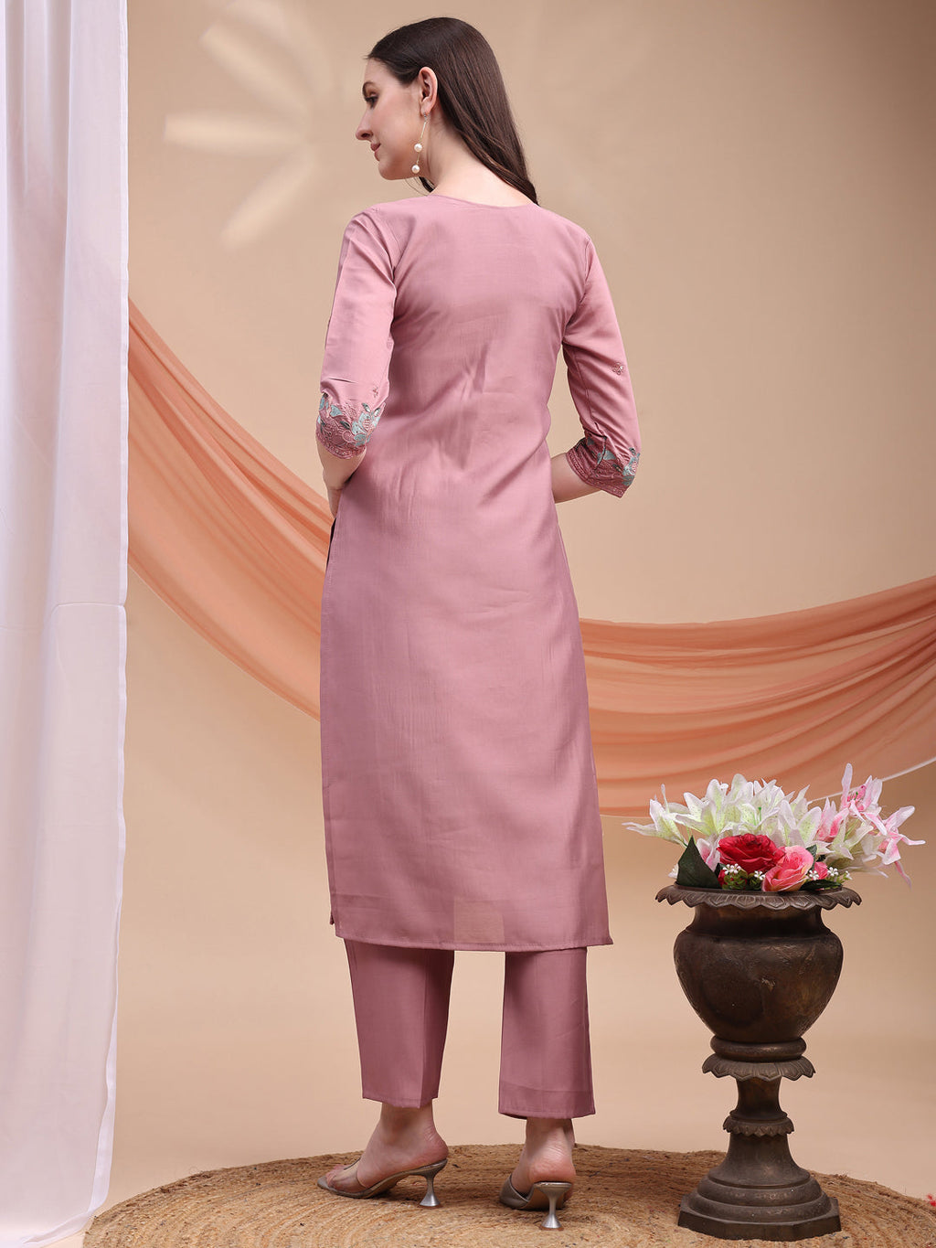 Embroidered Kurta With Pant & Organza Embroidered Dupatta, Pink - Hiral Fashion - Distacart