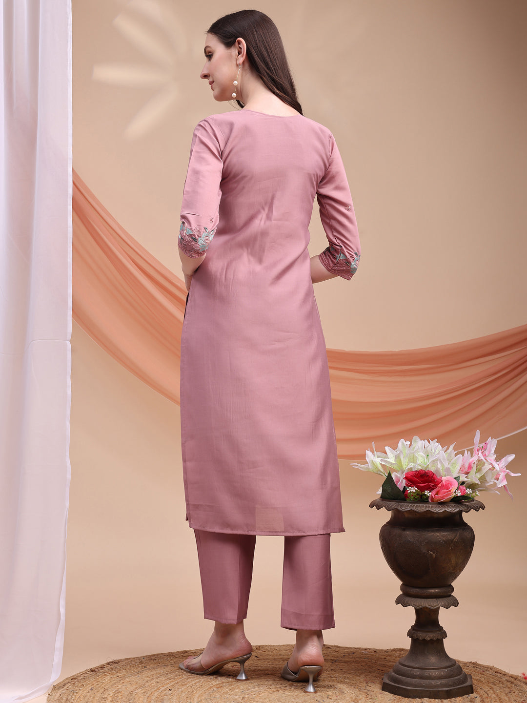 Embroidered Kurta With Pant & Organza Embroidered Dupatta, Pink - Hiral Fashion - Distacart