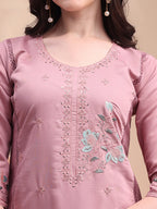 Embroidered Kurta With Pant & Organza Embroidered Dupatta, Pink - Hiral Fashion - Distacart
