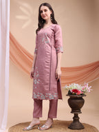 Embroidered Kurta With Pant & Organza Embroidered Dupatta, Pink - Hiral Fashion - Distacart