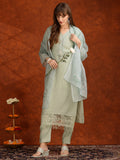 Artificial Flower & Lace Detailing Kurta With Pant & Dupatta, Green - Hiral Fashion - Distacart