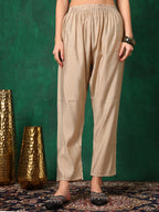 Applique Embroidered Kurta With Pant & Embroidered Dupatta, Beige - Hiral Fashion