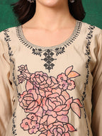 Applique Embroidered Kurta With Pant & Embroidered Dupatta, Beige - Hiral Fashion