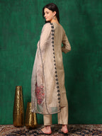 Applique Embroidered Kurta With Pant & Embroidered Dupatta, Beige - Hiral Fashion