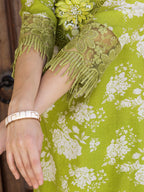 Flower Embellished And Printed Kurta With Pant & Dupatta, Green - Hiral Fashion - Distacart