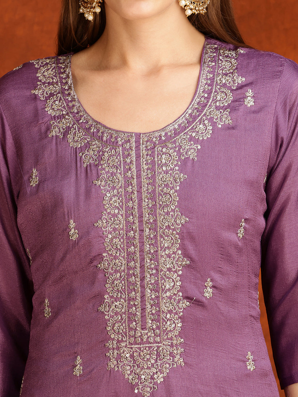 Sequined Embroidered Kurta With Pant & Dupatta, Lavender - Hiral Fashion - Distacart