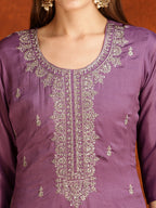 Sequined Embroidered Kurta With Pant & Dupatta, Lavender - Hiral Fashion - Distacart