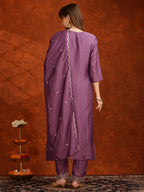 Sequined Embroidered Kurta With Pant & Dupatta, Lavender - Hiral Fashion - Distacart