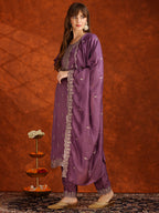 Sequined Embroidered Kurta With Pant & Dupatta, Lavender - Hiral Fashion - Distacart