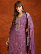 Sequined Embroidered Kurta With Pant & Dupatta, Lavender - Hiral Fashion - Distacart