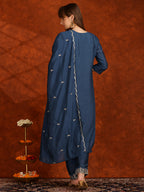 Sequined Embroidered Kurta With Pant & Dupatta, Teal - Hiral Fashion - Distacart