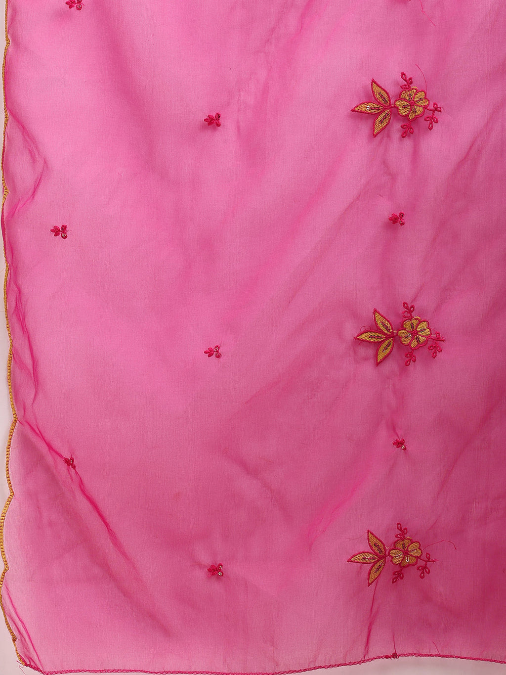 Embroidered Kurta With Pant & Organza Embroidered Dupatta, Pink - Hiral Fashion - Distacart